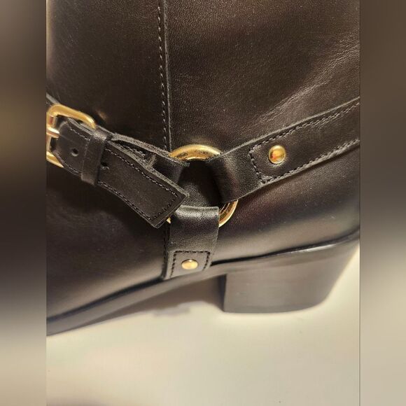 New J. Crew "Remi" Black Leather w/Harness Ankle Boots Size 7.5 (Retail $268) - Picture 3 of 9